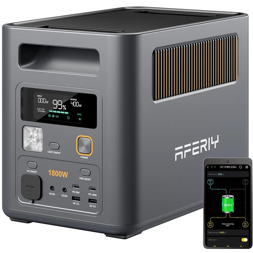 Зарядна станція AFERIY AF-P180 Pro 1800 Вт з підключеним смартфоном та панель керування з USB Type-A і Type-C
