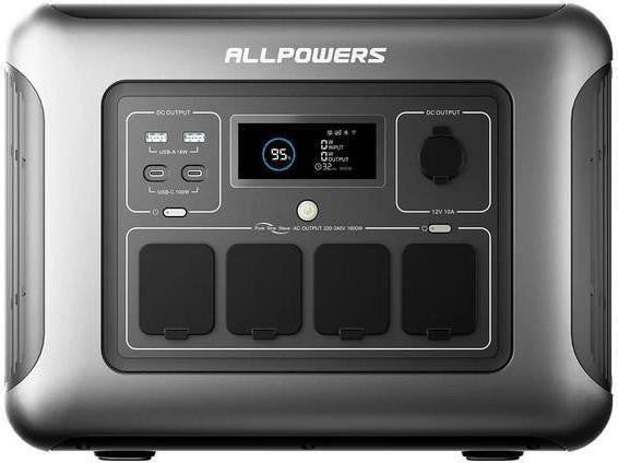 Портативна зарядна станція ALLPOWERS R1500 LITE — вигляд спереду з AC-розетками, USB-C та дисплеєм