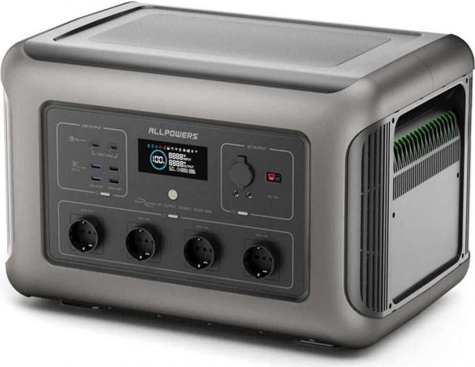 Зарядна станція ALLPOWERS R3500 3500 Вт під кутом — панель керування з USB Type-A, Type-C та DC-виходами