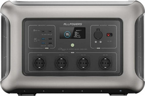 Портативна зарядна станція ALLPOWERS R3500 3168 Вт·год — вигляд спереду з 4 розетками AC 230 В та дисплеєм